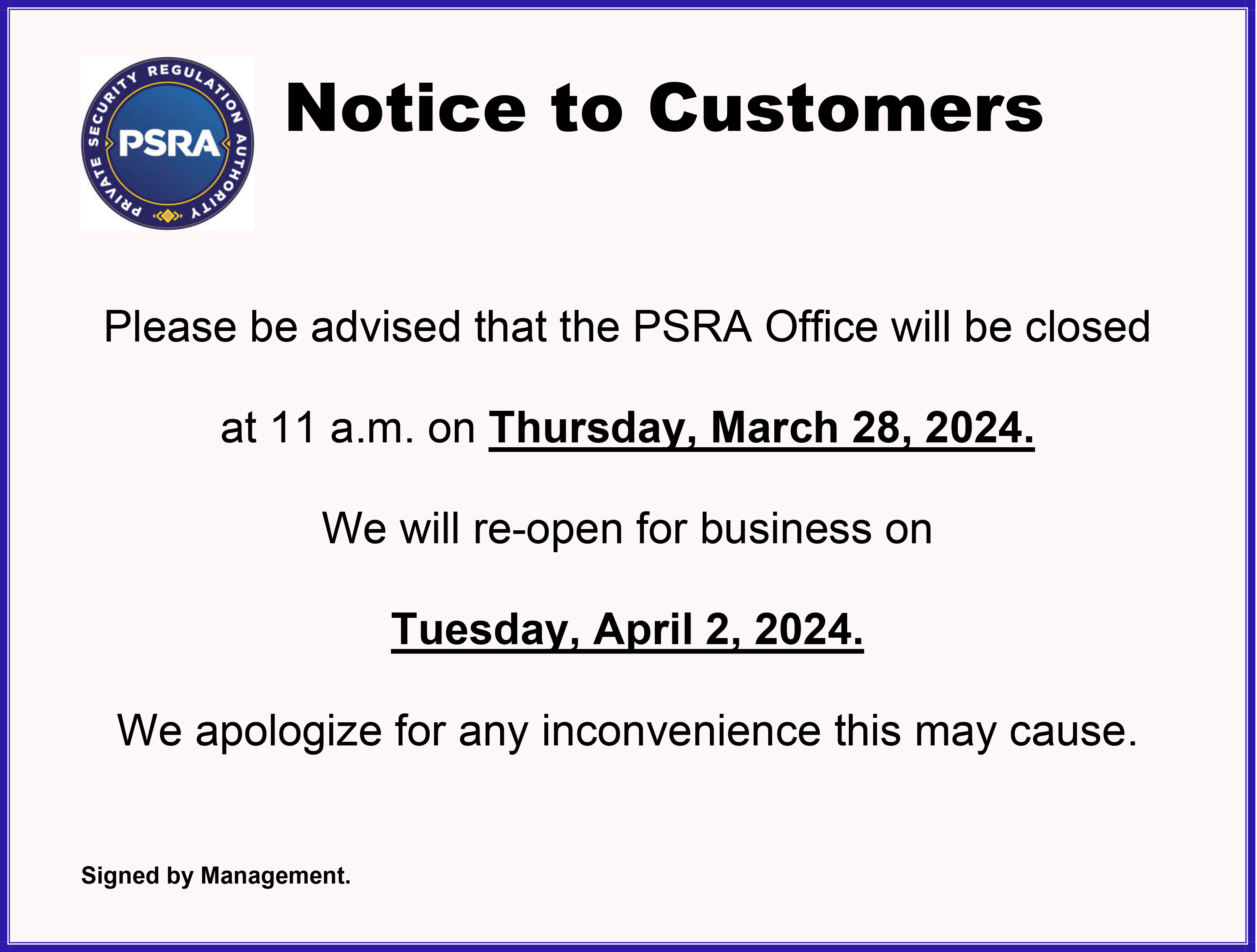 Closure_Notice March 28, 2024